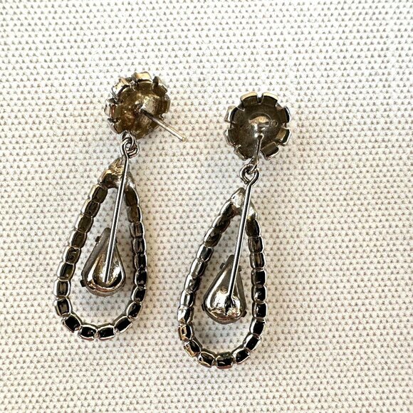 Vintage Rhinestone Dangle Earrings for Pierced Ears Silver Tone - Picture 6 of 10